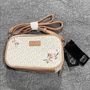 Jones New York Cream and Tan Crossbody Bag with Floral Design